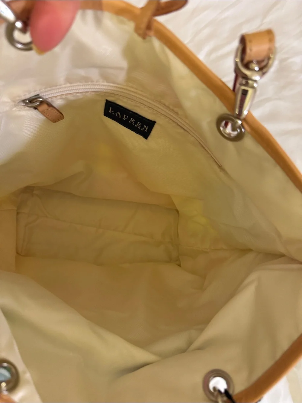 Lauren Ralph Lauren Madras Preppy Plaid Tote with Tan Leather Handles NWT